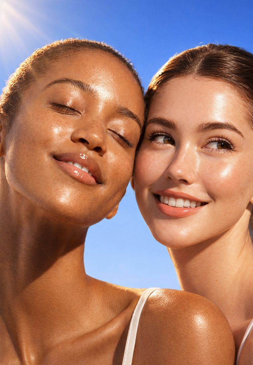 Deux amies à la peau lumineuse
